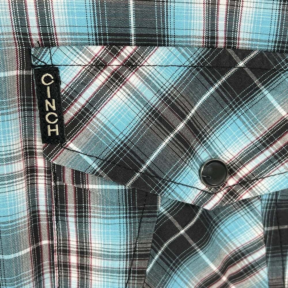 Cinch Modern Fit Men XXL Plaid Pearl Snap Cotton Long Sleeve Western Shirt - Picture 5 of 5